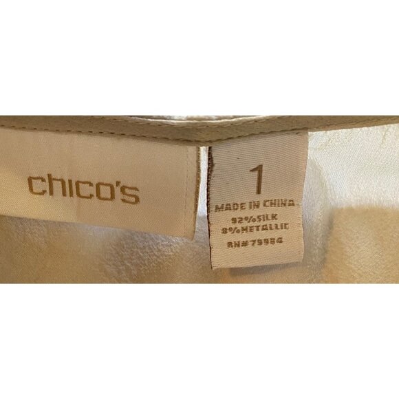 Chico's long sleeve silk metalic detail sheer top, size 1 medium/8 - Picture 9 of 11